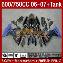 Injection Mould Fairings & Tank For SUZUKI GSXR750 GSXR600 K6 GSX-R600 2006 2007 154No.37 GSXR-750 GSXR 600 750 CC 750CC 06-07 600CC GSXR-600 06 07 OEM Fairing blue flames