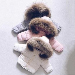 Children's warm clothes Baby girl fashion hoodie jacket children's warm fur trim zipper solid cotton padded coat children's coat