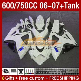 OEM white glossy Fairings & Tank For SUZUKI GSXR 600 750 CC GSX-R600 GSXR750 2006-2007 154No.135 GSXR-600 GSXR600 K6 600CC 750CC 2006 2007 GSXR-750 06 07 Injection Fairing