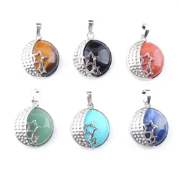 10pc Natural Stone Sodalite Pendants Round Gem Moon Stars Yoga Semi Precious for Jewelry DIY Women Necklace Party Gifts BN367