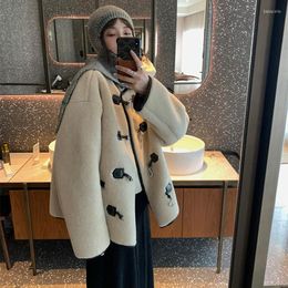 Women's Fur 2022 Retro Hook All Wool Collar Women Coat Loose Round Neck Thick Sheep Shearing Warm Real Winter Fashion Jacket