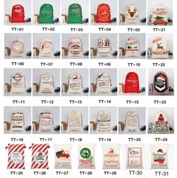 Christmas Santa Sacks Canvas Cotton Bags Large Organic Heavy Drawstring Gift Bag Personalized Festival Party Christmas Decoration Fast Ship FY4249