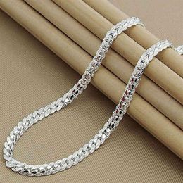 925 Silver Chain Necklace 5mm Full Sideways Cuban Link Necklace Chain For Woman Men Fashion Hip Hop Jewelry274I