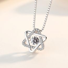 S925 Silver Star Pendant Statement Necklace Zircon Diamonds Women Girls Lady Swarovski Elements Jewellery