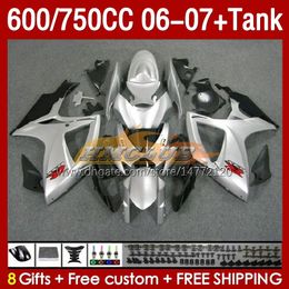 Injection Mould Fairings & Tank For SUZUKI GSXR750 GSXR600 K6 GSX-R600 2006 2007 154No.67 GSXR-750 GSXR 600 750 CC 750CC 06-07 600CC GSXR-600 06 07 OEM Fairing silvery glossy