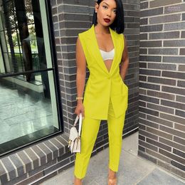 Women's Two Piece Pants Women's Elegant Workwear Sets Womens Outfits Summer Sleeveless Blazer Coat And Suits Office Lady Business