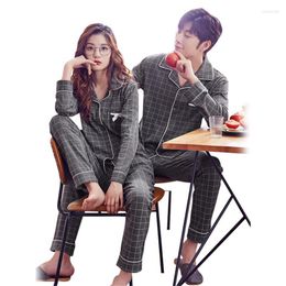 Men's Sleepwear Couple Pajamas Cotton Long Sleeve Cardigan Nightgown Plaid Casual Home Wear Men's Suits Loose Soft Pijama Sexy Hombre