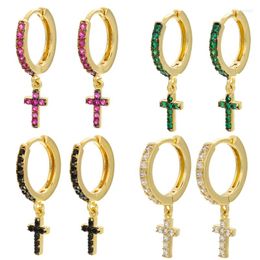 Hoop Earrings Luxury Gold/Silver Colour Small Crystal Mini Cross For Women Fashion Jewellery Wholesale