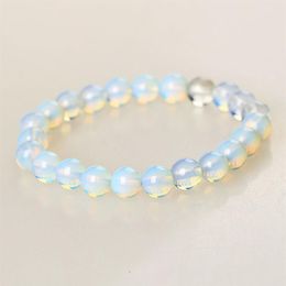 1 Pcs 8mm Round Crystal Moonstone Natural Stone Stretched Beaded Bracelet For Women Fashion Roman Style Wristband198d