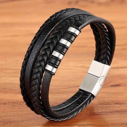 Classic Multi-layer Luxury Style Stainless Steel Men's Leather Bracelet Hand-woven Customizable Diy Quality Drop 2917
