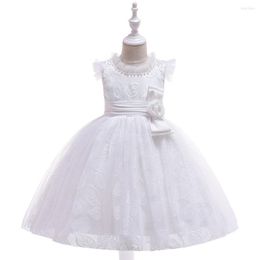 Girl Dresses Princess White Flower Dress Big Butterfly Knot Jacquard Bead Pengpeng Skirt Lace Embroidered Wedding