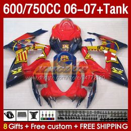 OEM Fairings & Tank For SUZUKI GSXR 600 750 CC GSX-R600 GSXR750 2006-2007 154No.115 GSXR-600 GSXR600 K6 600CC 750CC 2006 2007 GSXR-750 06 07 Injection Fairing red glossy