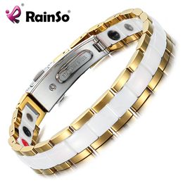 Rainso também elegante pulseira de pulseiras de cerâmica branca para mulheres terapia magnética Lady Charm Jóias de jóias de germânio Orb-227 J19070284J