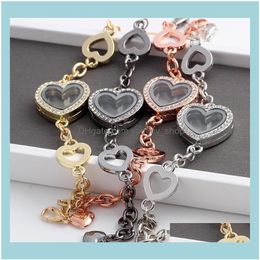 Charm Bracelets Jewelry 5Pcs Selling Crytsal Heart Floating Lockets Bracelet Alloy Wedding Women Bangle Jewellery1 Drop Delivery 2021 R168j