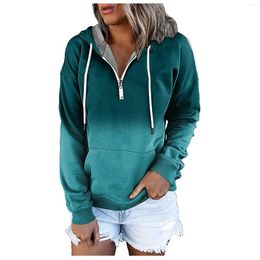 Women's Hoodies Women Gradient Prints Sweatshirt Long Sleeve Zipper Pullover Clothes With Pocket Fashionable Design Tops #H