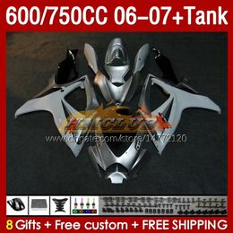 OEM Fairings & Tank For SUZUKI GSX-R600 GSXR750 GSXR600 K6 GSXR-750 06 07 154No.83 GSXR 600 750 CC 600CC 750CC 2006 2007 GSXR-600 06-07 Injection Mould Fairing silvery white