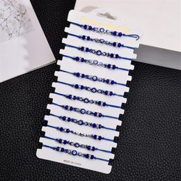 Couples Women 12pcs Sets Blue Turkish Evil Eye Charms Bracelets Crystal Bead Adjustable Rope Chain Anklets Child Girl Jewelry 154 U2253u