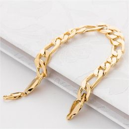 Huge wide figaro gold bracelet men 12mm 21cm 18K Real Gold Plated big thick chain bracelet men Jewelry186t