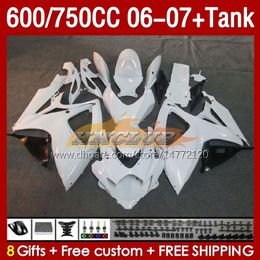 Injection Mould Fairings & Tank For SUZUKI GSXR750 GSXR600 K6 GSX-R600 2006 2007 154No.66 GSXR-750 GSXR 600 750 CC 750CC 06-07 600CC GSXR-600 06 07 OEM Fairing glossy white