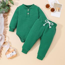 Clothing Sets 4 Colours Born Baby Knitted Warm 2Pcs Suit Toddler Boy Plaid Long Sleeve Romper Pants Autumn Winter Casual Clothes Set