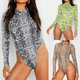 Women's Two Piece Pants Women's 2022 Women Long Sleeve Slim Bodysuit Top Snake Skin Print Club Party Bodycon Jumpsuit Summer Autumn