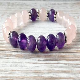 SN1067 Rose Quartz Amethyst Bracelet Wrist Mala Beads Healing Crystals Bracelet Heart Chakra Jewelry248r