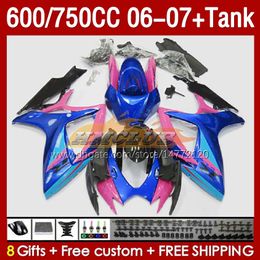 OEM Fairings & Tank For SUZUKI GSXR 600 750 CC GSX-R600 GSXR750 2006-2007 154No.125 GSXR-600 GSXR600 K6 600CC 750CC 2006 2007 GSXR-750 06 07 Injection Fairing pink blue