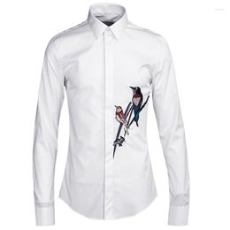 Men's Casual Shirts Minglu Men Luxury Magpie Embroidered Mens Dress Plus Size 4xl Spring Autumn Long Sleeve Man