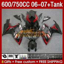 Injection Mould Fairings & Tank For SUZUKI GSXR750 GSXR600 K6 GSX-R600 2006 2007 154No.56 GSXR-750 GSXR 600 750 CC 750CC 06-07 600CC GSXR-600 06 07 OEM Fairing dark red blk