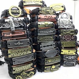 Whole 50pcs Mix Styles Leather Bracelets Handmade Fashion Jewellery Skull Cuff Bracelet Bangles for Men Women Brand New drop245n8898598