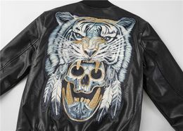 Tiger head Men's Skull fur Leather Jacket Thick Collar Jacket Simulation Motorcycle P6971