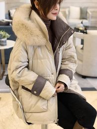 Women's Jackets Women's Large Wool Collar Hooded Down Cotton Jacket Light And Warm 2022 Winter Bread Suit Coat