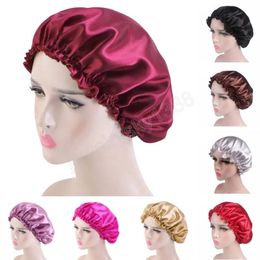 Satin Women Sleep Cap Night Bonnet Solid Colour Bathroom Shower Cap for Ladies Curly Hair Care Protect Head Cover