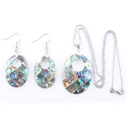 Natural Paua Abalone Shell Oval Fashion Jewelry Set For Women Party Gift Beads Dangle Pendant Dangle Hook Earring Chain 45cm Q3000