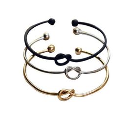 Metal Zinc Alloy Rose Gold Colour Tie Knot Bracelet Bangles Fashion Simple Cuff Open Bracelets 4 Colours Adjustable Size For Women257O