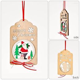 Christmas Decorations 3Pcs Tree Ornament Set Wooden Hollow Out Snowflake Santa Claus Snowman Elk Hanging Pendant With Bow Xmas DecorChristma