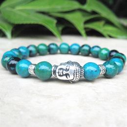 MG0733 8 mm Genuine Chrysocolla Yoga Bracelet Woman's Budda Bracelet Mala Stretch Energy Bracelet Spiritual Tibetan Jewelry270o