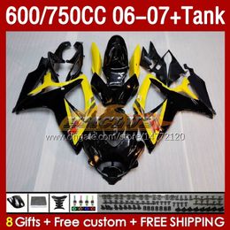Injection Mould Fairings & Tank For SUZUKI GSXR600 750CC GSXR-750 K6 GSX-R600 06-07 154No.12 600CC GSXR 600 750 CC GSXR750 06 07 GSXR-600 2006 2007 OEM Fairing yellow stock