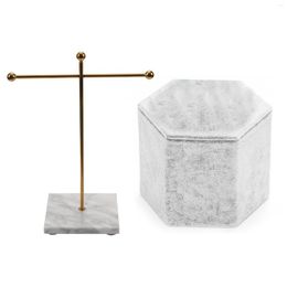 Jewellery Pouches 2PCS Metal Golden Storage Rack With Marble Base Small Earrings Necklace Display Box -Large