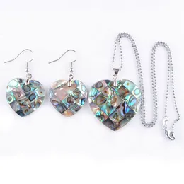 Natural Paua Abalone Shell Heart Fashion Jewellery Set For Women Party Gift Beads Dangle Pendant Dangle Hook Earring Chain 45cm Q3002