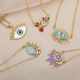 Pendant Necklaces Vintage Crystal Demon Eye Necklace For Women Multicolor Enamel Heart Fashion Creativity Jewelry Gift Turkey Choker BF265y