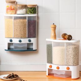 Storage Bottles Grid Wall-Mounted Grain Box Rice Dispenser Kitchen Accessories Organisers Household Food