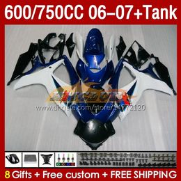 Injection Mold Fairings & Tank For SUZUKI GSXR600 750CC GSXR-750 K6 GSX-R600 06-07 154No.1 600CC GSXR 600 750 CC GSXR750 06 07 GSXR-600 2006 2007 OEM Fairing blue pearl blk