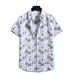 Men's Casual Shirts Men's Beach Shirt Cotton And Linen Short-sleeved Floral Men Summer