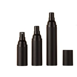 Empty Black Plastic Airless Lotion Spray Bottle Press Cosmetic Essence Emulsion Vacuum Travel Refillable Packaging Bottles 15ml 30ml 50ml