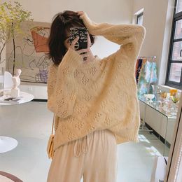 Women's Sweaters Women Purple Sexy Hollow Mohair Long-sleeved Pullover Sweater Fall Winter Fashion Soft Oversized Knitted Simple Harajuku