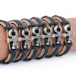 Jewellery Whole lot 12pcs Ancient Egyptian Symbol Of Life Ankh Leather Bracelets Bangles lucky Amulet Gifts for men women MB84214d
