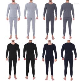 Men's Sleepwear Men's Thermal Underwear Suit Solid Colour Plus Velvet Thickening Long Set Soft Comfortable Universal