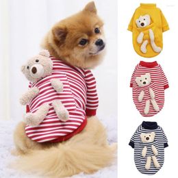 Dog Apparel 1 Pcs Winter Pet Clothes Fashion Pocket Bear Stripes Pattern Sweatshirt Keep Warmth Pomeranian Small Dogs Sweater Outfit