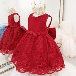 Girl Dresses Sleeveless Baby Dress Girls One-year-old Puffy Princess Lace Beaded Wedding Flower